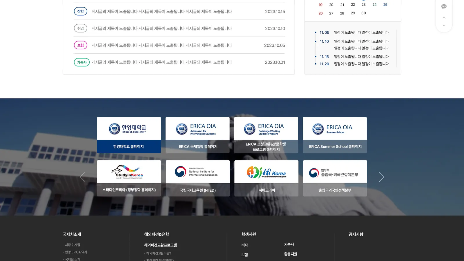 한양대학교 ERICA 국제입학 홈페이지 제작 2