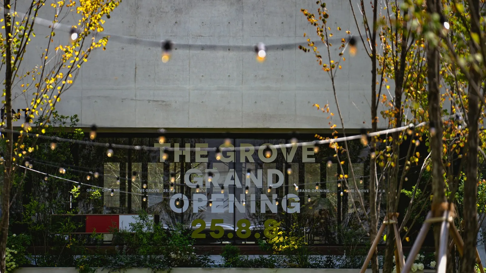 강릉 신라모노그램 더 그로브 테이블 외관 — THE GROVE GRAND OPENING 사이니지