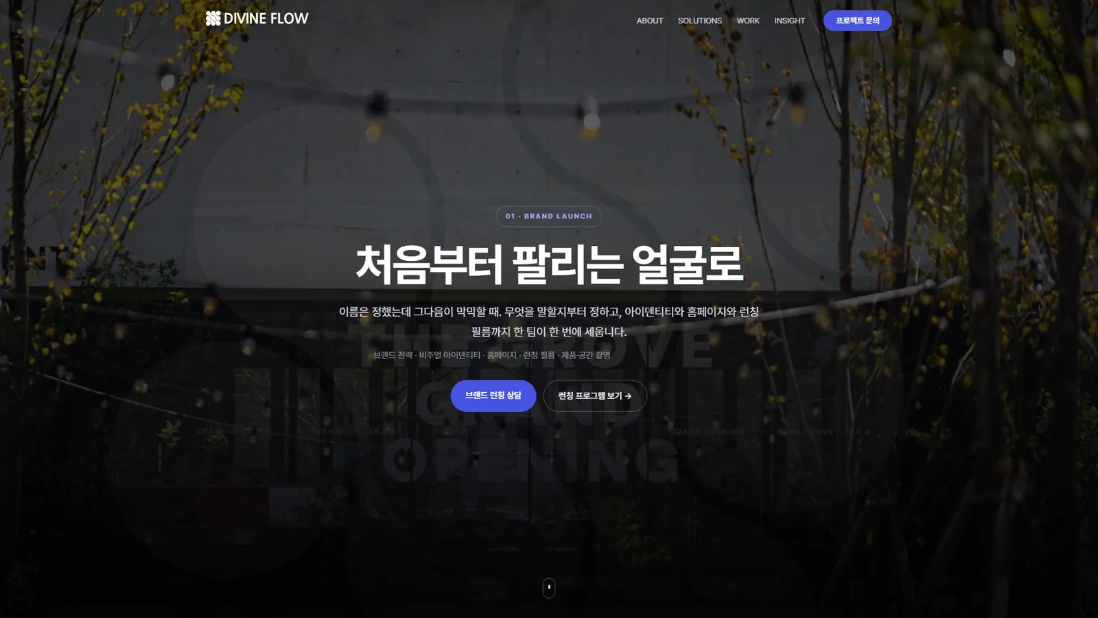 디바인플로우 새 홈페이지 첫 화면